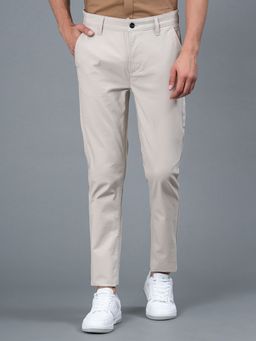 Red Tape - Off White Solid Cotton Spandex Mens Chinos