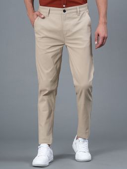 Red Tape - Beige Solid Cotton Spandex Mens Chinos