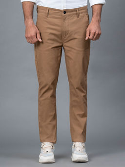 Red Tape - Men's Khaki Solid Cotton Spandex Skinny Chinos