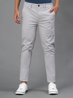 Red Tape - Grey Solid Cotton Elastane Mens Skinny Fit Chinos