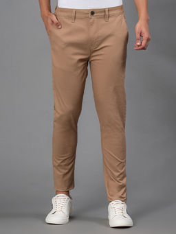 Red Tape - Tan Solid Cotton Elastane Mens Skinny Fit Chinos