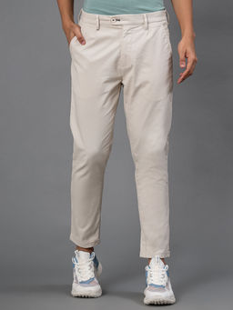 Red Tape - Off White Solid Cotton Elastane Mens Relaxed Chinos