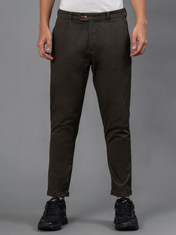 Red Tape - Dark Olive Solid Cotton Elastane Mens Relaxed Chinos