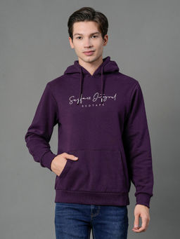 Red Tape - Men's Dark Purple Cottol Poly Fleece Graphic Print Hoodie