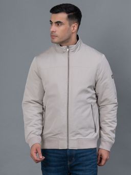 Red Tape - Light Beige Solid Polyester Men's Bomber Jacket