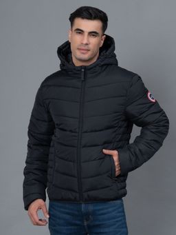 Red Tape - Black Solid Polyester Men's Padded Jacket