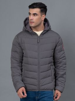 Red Tape - Charcoal Grey Solid Polyester Men's Padded Jacket