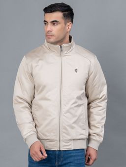 Red Tape - Sand Solid Cotton Men's Bomber Jacket