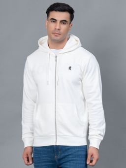 Red Tape - Off White Solid Cotton Poly Fleece Men's Hoodie