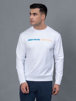 Red Tape - White Typographic Print Polyester Spandex Men's Athleisure Sweatshirt