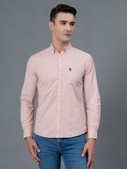 Red Tape - Men Peach Solid Oxford Cotton Spandex Shirt
