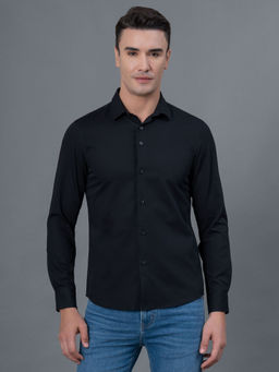 Red Tape - Men Black Dobby Textured Pure Cotton Shirt
