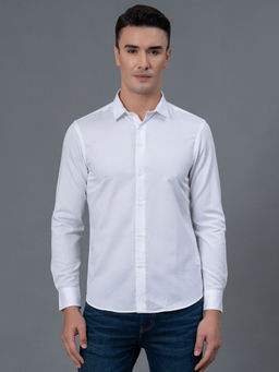 Red Tape - Men White Dobby Textured Pure Cotton Shirt