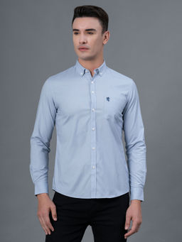 Red Tape - Men Blue Solid Oxford Cotton Spandex Shirt