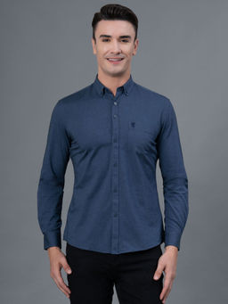 Red Tape - Men Navy Blue Solid Oxford Cotton Spandex Shirt