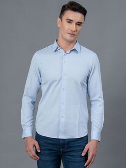 Red Tape - Men Sky Blue Dobby Textured Pure Cotton Shirt