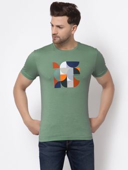 Red Tape - Leaf Green Pure Cotton Graphic Print Round Neck Mens T-Shirt