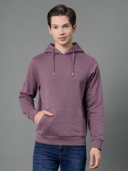Red Tape - Mauve Solid Cotton Poly Fleece Men's Hoodie