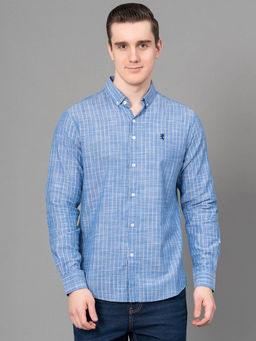Red Tape - Blue Striped Cotton Slub Mens Full Sleeve Shirt