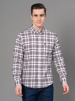 Red Tape - White Checked Poly Cotton Mens Full Sleeve Shirt