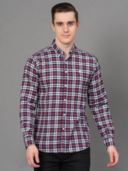 Red Tape - Red Checked Poly Cotton Mens Full Sleeve Shirt