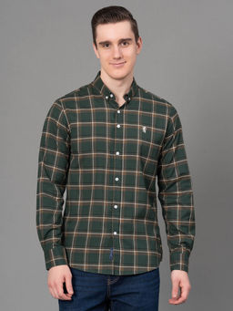 Red Tape - Dark Green Checked Poly Cotton Mens Full Sleeve Shirt