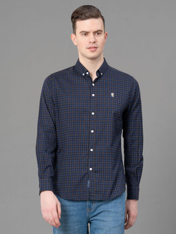 Red Tape - Indigo Poly Cotton Button Down Collar Men Checked Shirt