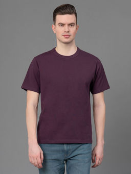 Red Tape - Men Burgundy Pure Cotton Solid Round Neck T-Shirt