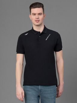 Red Tape - Black Polyester Stretch Printed Mens Activewear Polo T-Shirt