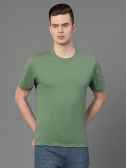 Red Tape - Green Solid Pure Cotton Men's T-Shirt