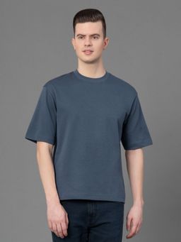 Red Tape - Stone Blue Solid Poly Cotton Men's Oversized T-Shirt