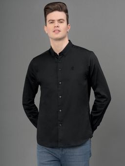 Red Tape - Men's Black Solid Pure Cotton Satin Shirt