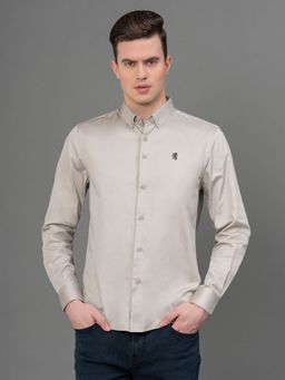 Red Tape - Men's Light Beige Solid Pure Cotton Satin Shirt