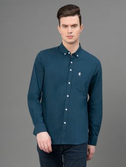 Red Tape - Men's Teal Solid Pure Cotton Oxford Shirt