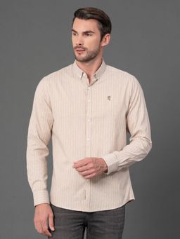 Red Tape - Mens Sand Striped Poly Cotton Full Sleeve Shirt