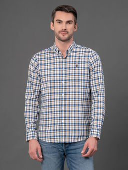 Red Tape - Mens Indigo Checked Poly Cotton Full Sleeve Collar Shirt