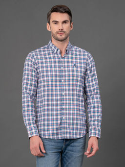 Red Tape - Mens Cadet Blue Checked Poly Cotton Full Sleeve Collar Shirt