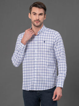 Red Tape - Mens Blue Checked Poly Cotton Full Sleeve Collar Shirt
