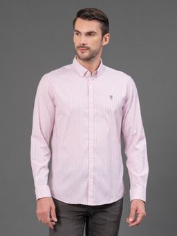 Red Tape - Mens Pink Stripes Button Down Collar Poly Cotton Shirt