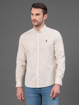 Red Tape - Mens Pastel Yellow Striped Button Down Collar Poly Cotton Shirt