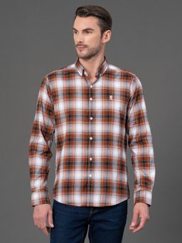 Red Tape - Mens Brown Checks Button Down Collar Poly Cotton Shirt