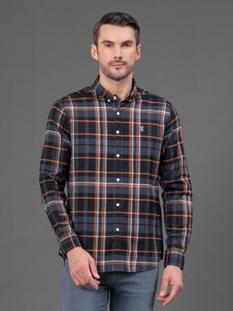 Red Tape - Mens Charcoal Grey Checks Button Down Collar Poly Cotton Shirt