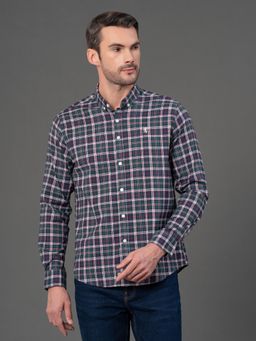 Red Tape - Mens Forest Green Checks Button Down Collar Poly Cotton Shirt