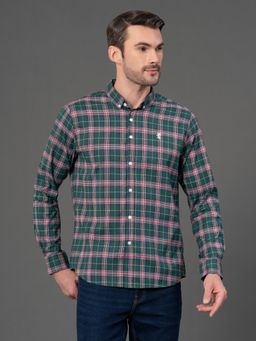 Red Tape - Mens Dark Green Checks Button Down Collar Poly Cotton Shirt