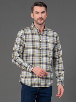 Red Tape - Mens Pale Mint Checks Button Down Collar Poly Cotton Shirt