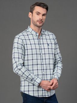 Red Tape - Mens Sea Green Checks Button Down Collar Poly Cotton Shirt