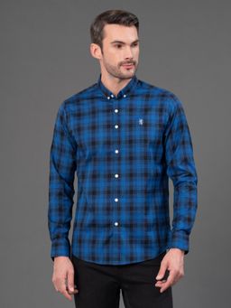 Red Tape - Mens Royal Blue Checks Button Down Collar Poly Cotton Shirt