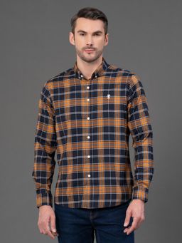 Red Tape - Mens Dark Navy Checks Button Down Collar Poly Cotton Shirt