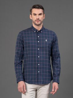 Red Tape - Mens Mid Night Blue Checks Button Down Collar Poly Cotton Shirt