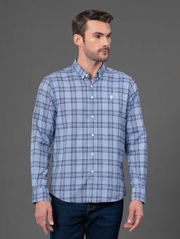 Red Tape - Mens Light Blue Checks Button Down Collar Poly Cotton Shirt